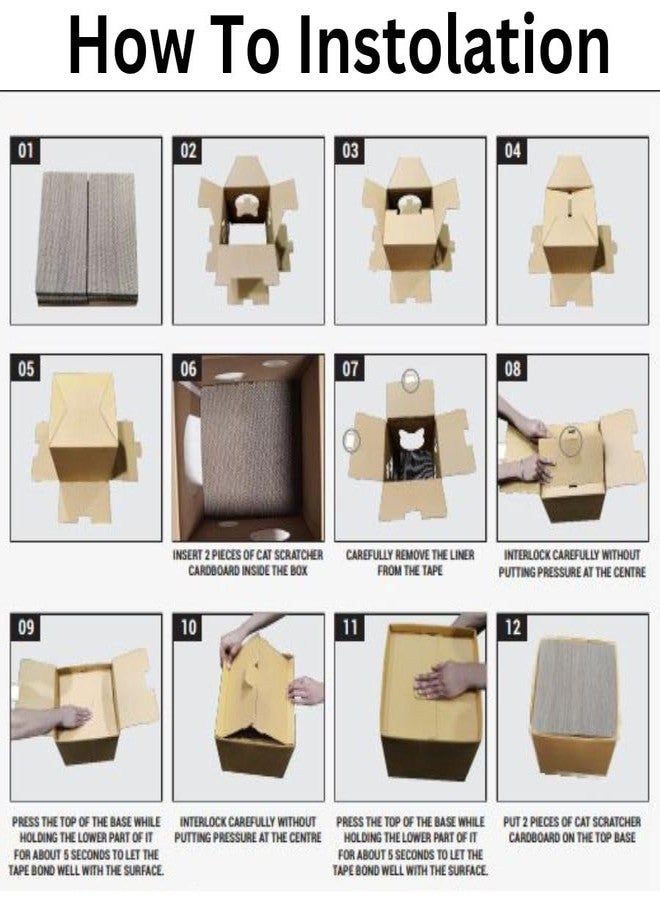 BohoBark Square Cat Cave Cardboard Cat House with Entrance and Window, Plug-in System - Image 3